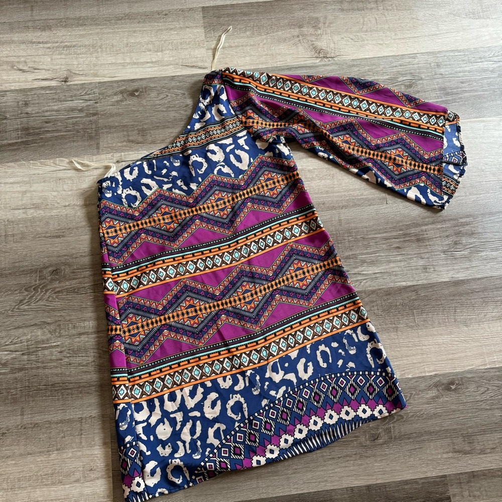 Bohemian Off-Shoulder Dress in Blue and Purple